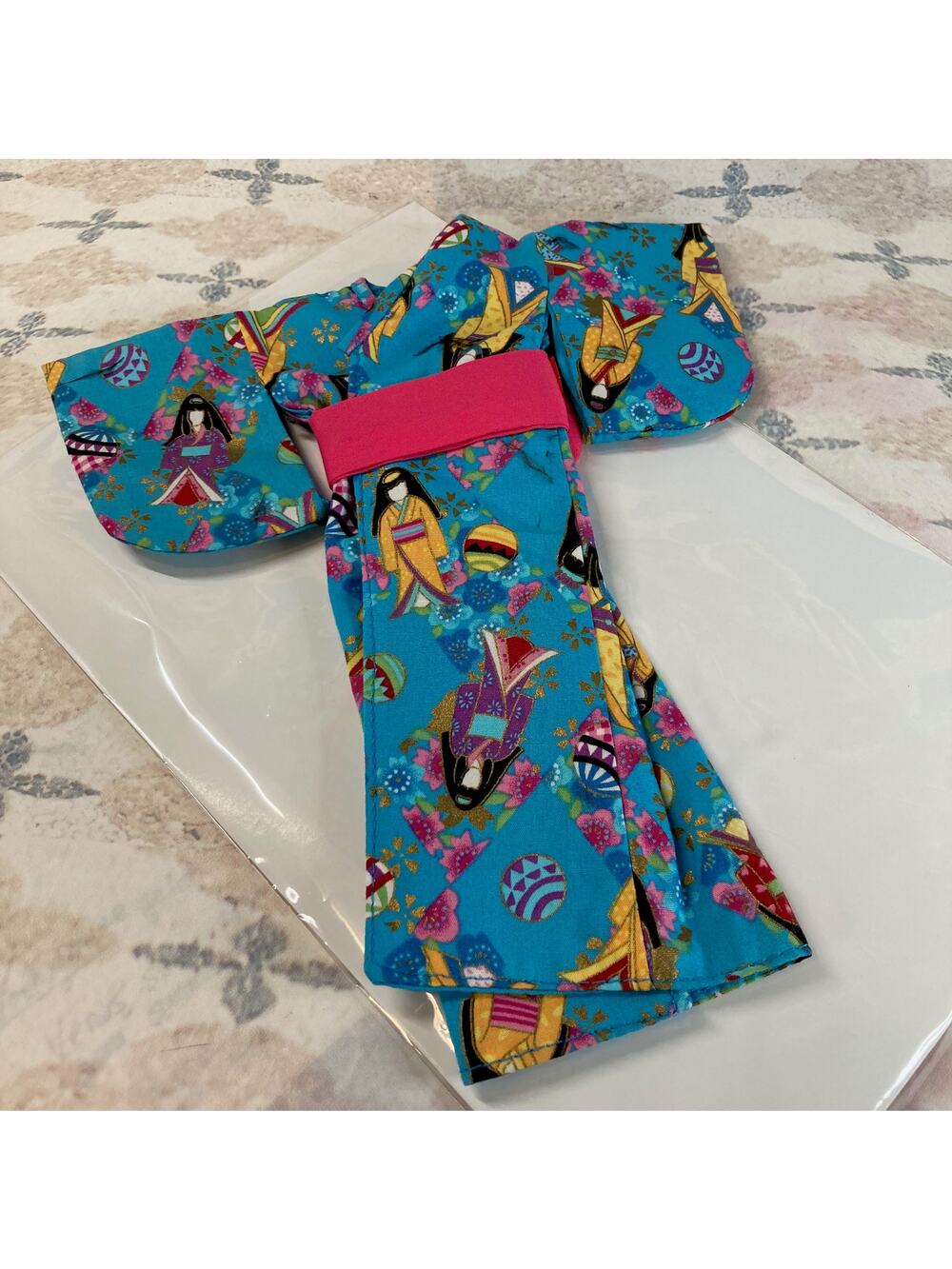 Artisan-Made Printed Kimono for 12' Fashion Dolls (1/6 Scale) w/Obi Belt